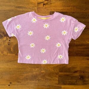 Mini Boden Relaxed Cropped T-Shirt in Soft Lavender Daisies